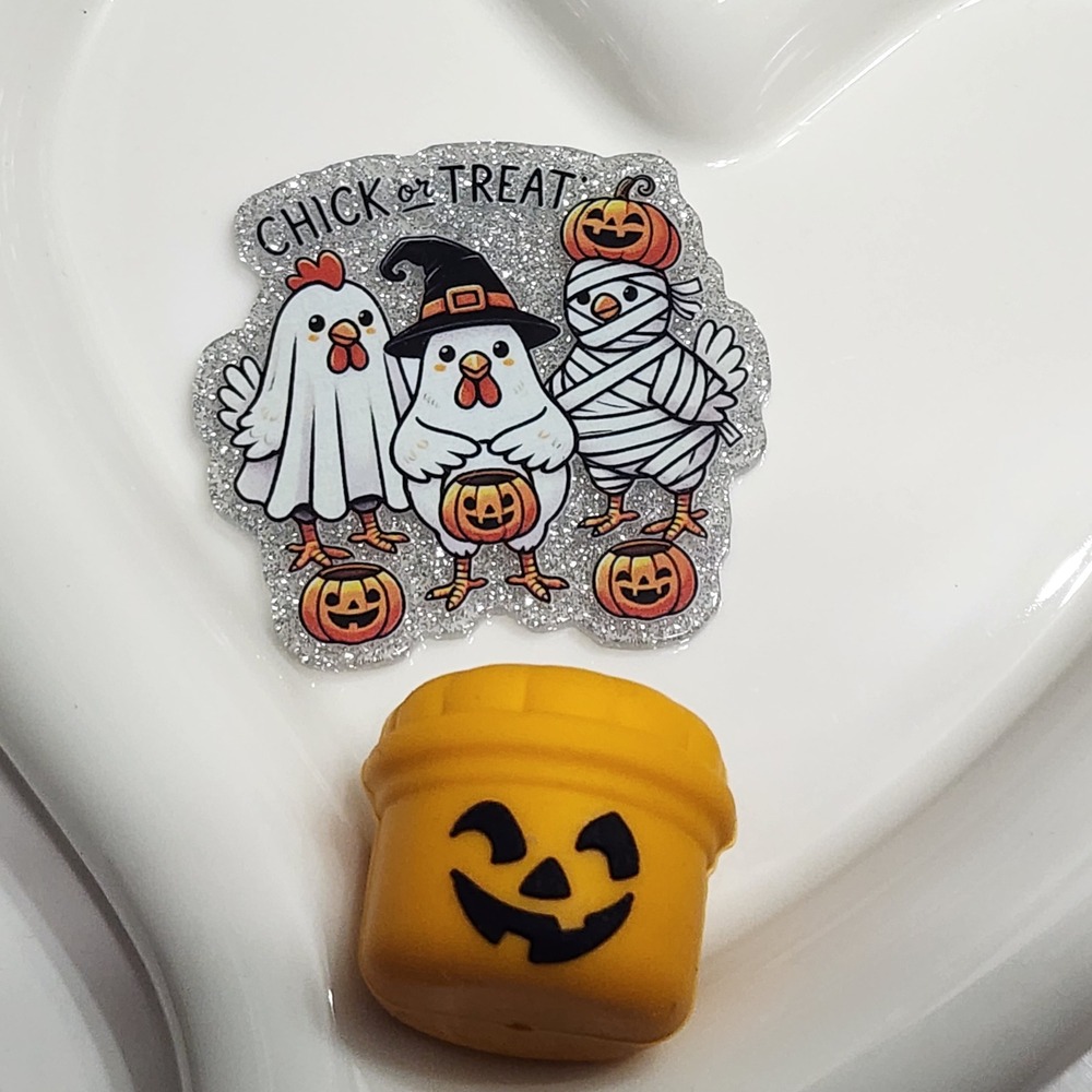 Halloween Chicken Flatback Focal Bead Badge Beaded Pen Chic or Treat Bucket
